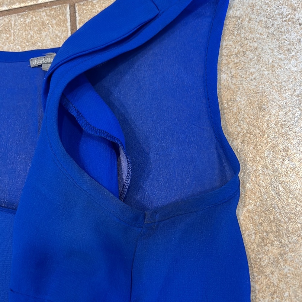 Charlotte Russe Bright Royal Blue Semi Sheer Tank Top with Collar Neck Detail - Picture 6 of 7